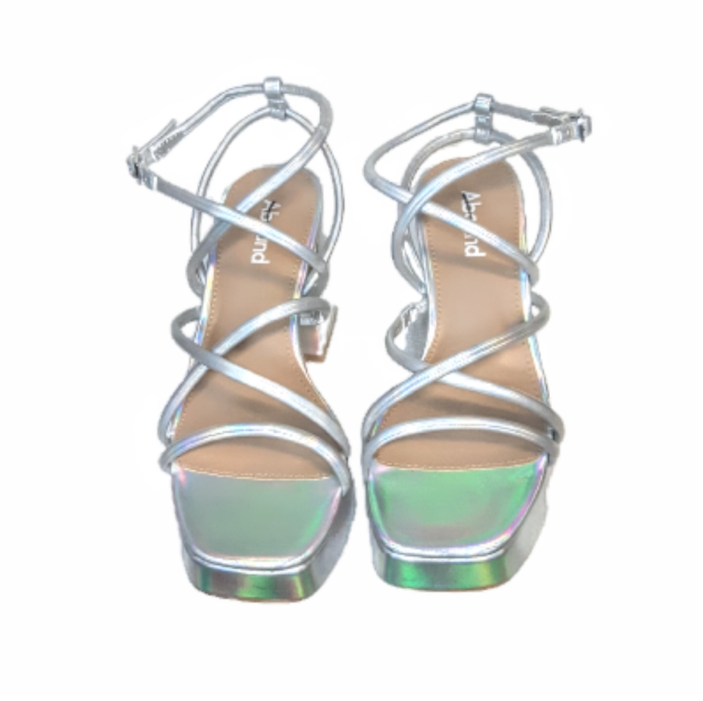 Abound Tiffanee chunky Block Heel Strappy Mettalic Silver sandals Heels Women